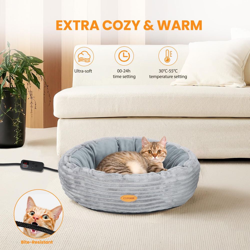 CANMIL heated cat bed round donut shape provides secure nesting and comfort