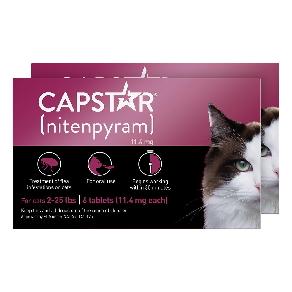 Capstar cat flea treatment packaging showing a fast-acting formula.