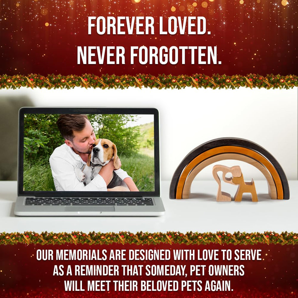 Capti handcrafted wooden dog memorial highlights 3-tone stain and rustic charm.