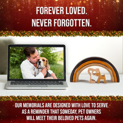 Capti handcrafted wooden dog memorial highlights 3-tone stain and rustic charm.