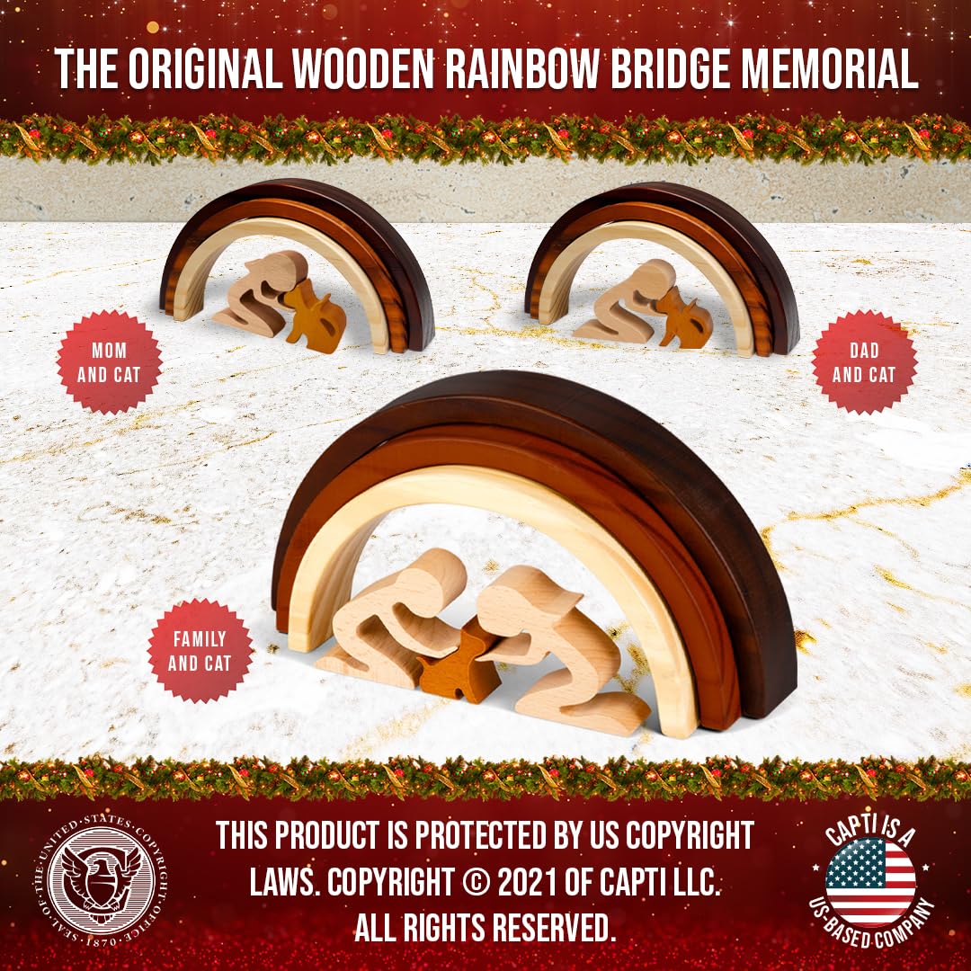 Capti Rainbow Bridge cat memorial on a shelf creates a gentle tribute.