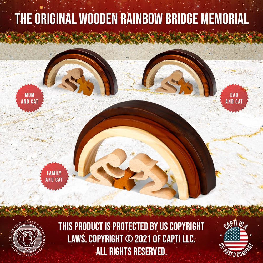 Capti Rainbow Bridge cat memorial on a shelf creates a gentle tribute.