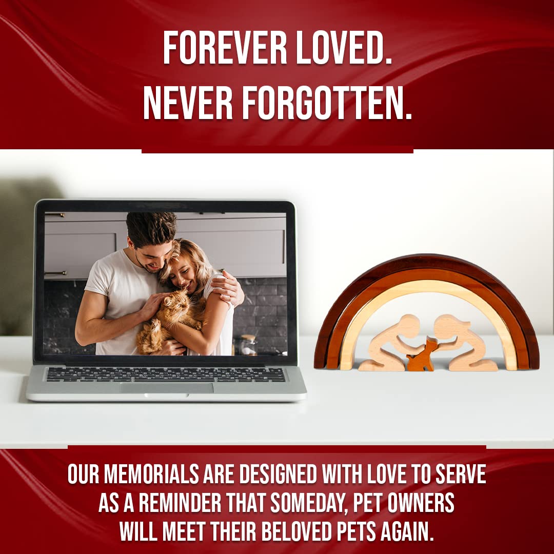 Capti Rainbow Bridge cat memorial wood detail highlights unique 3-tone craftsmanship.