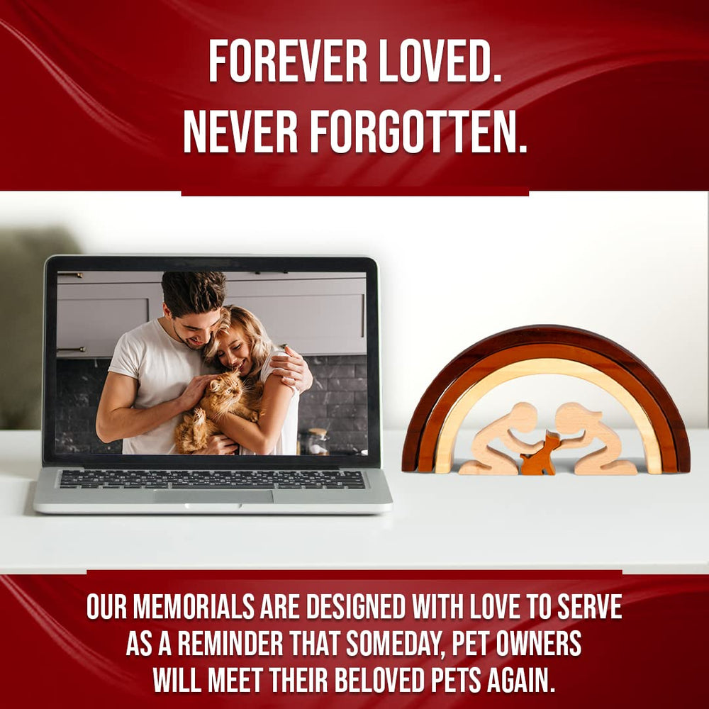 Capti Rainbow Bridge cat memorial wood detail highlights unique 3-tone craftsmanship.