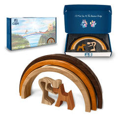 Capti rainbow bridge memorial gift sits on a mantel honoring a beloved dog.