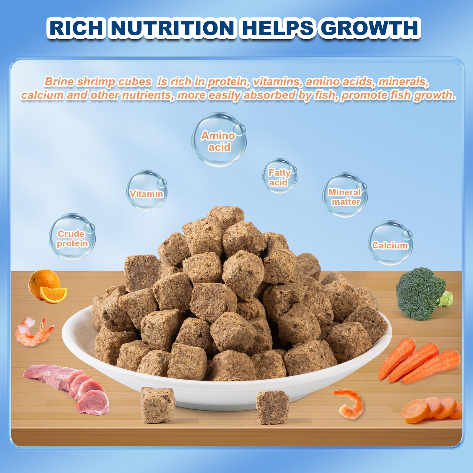Capuca brine shrimp cubes being dispensed for quick, convenient feeding