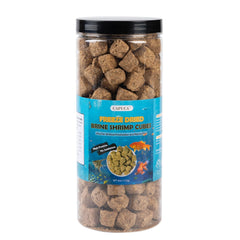 Capuca Freeze Dried Brine Shrimp Cubes packaging highlights premium protein for fish