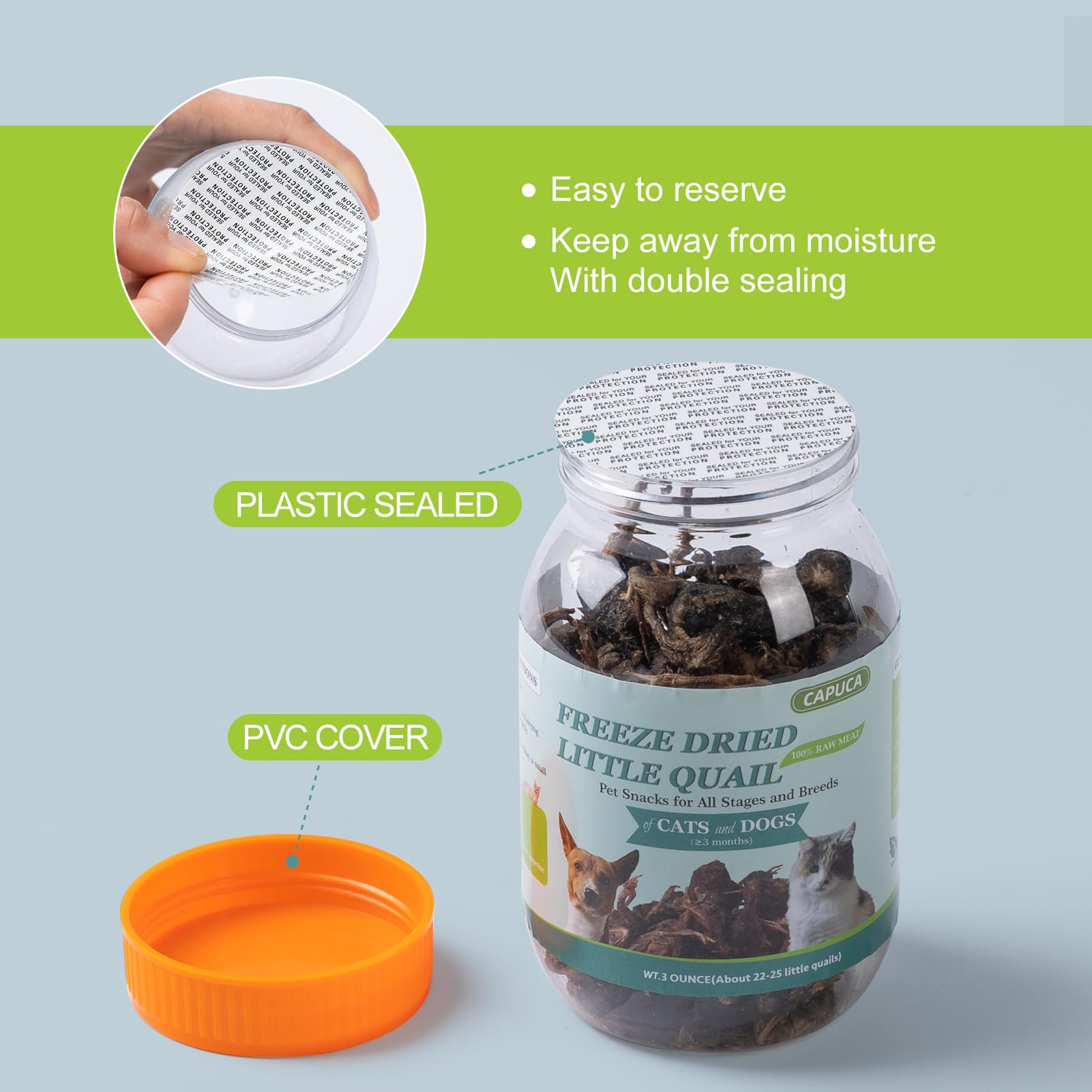 Capuca quail treats can be mixed into meals or used for training.