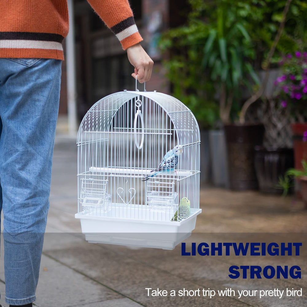 Capuca travel cage interior layout showing perch and feeding area for small birds.