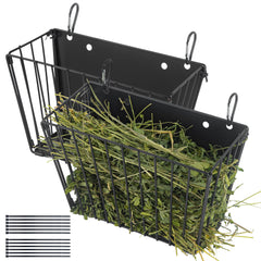 CAIQINLI 2-pack rabbit hay feeder front view shows sturdy metal frame for daily use.