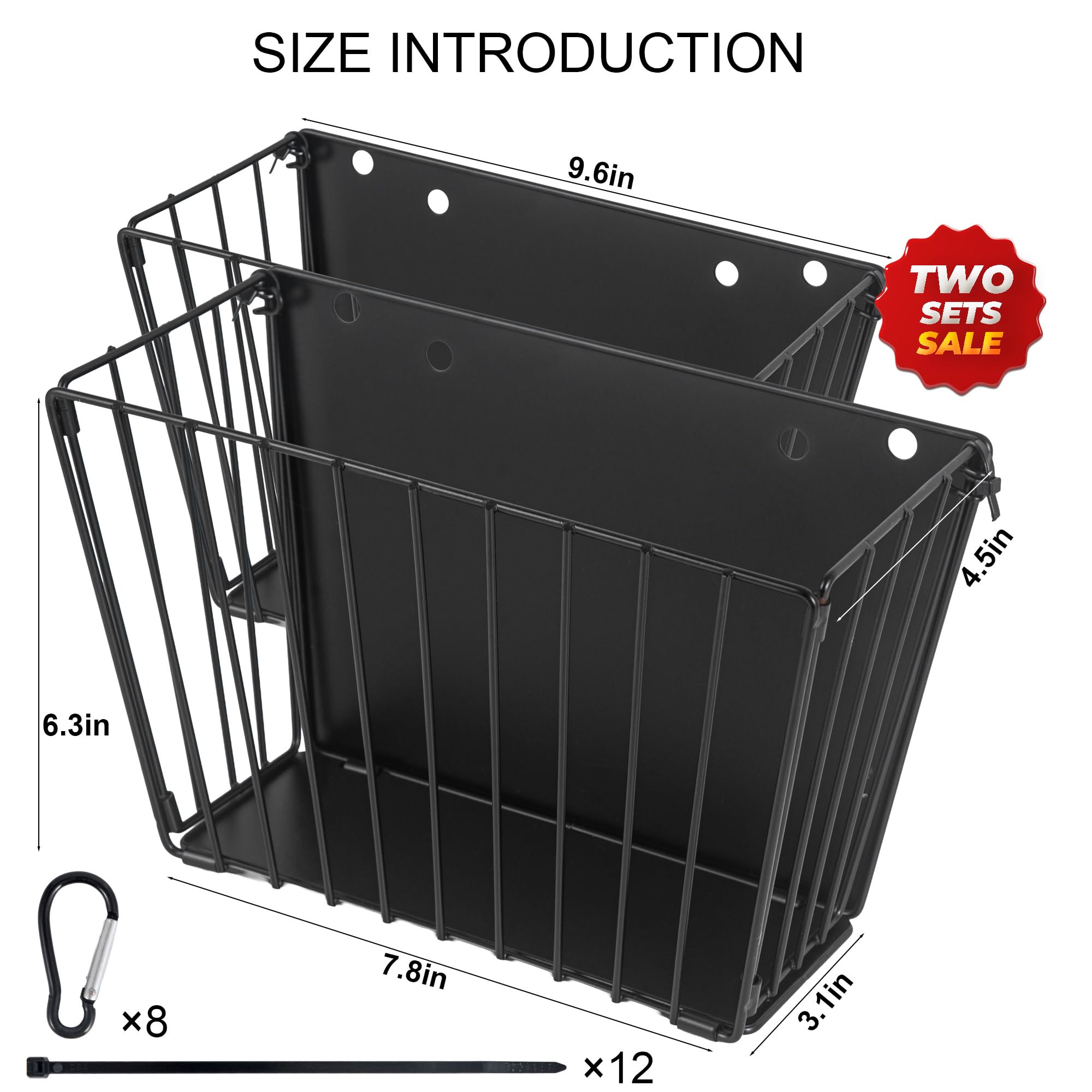 CAIQINLI 2-pack hay feeder side view highlights robust construction for cages.