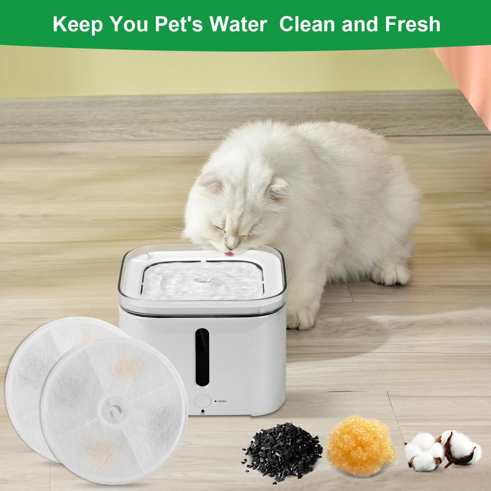 Carcent pet drinking scene with clean water fountain