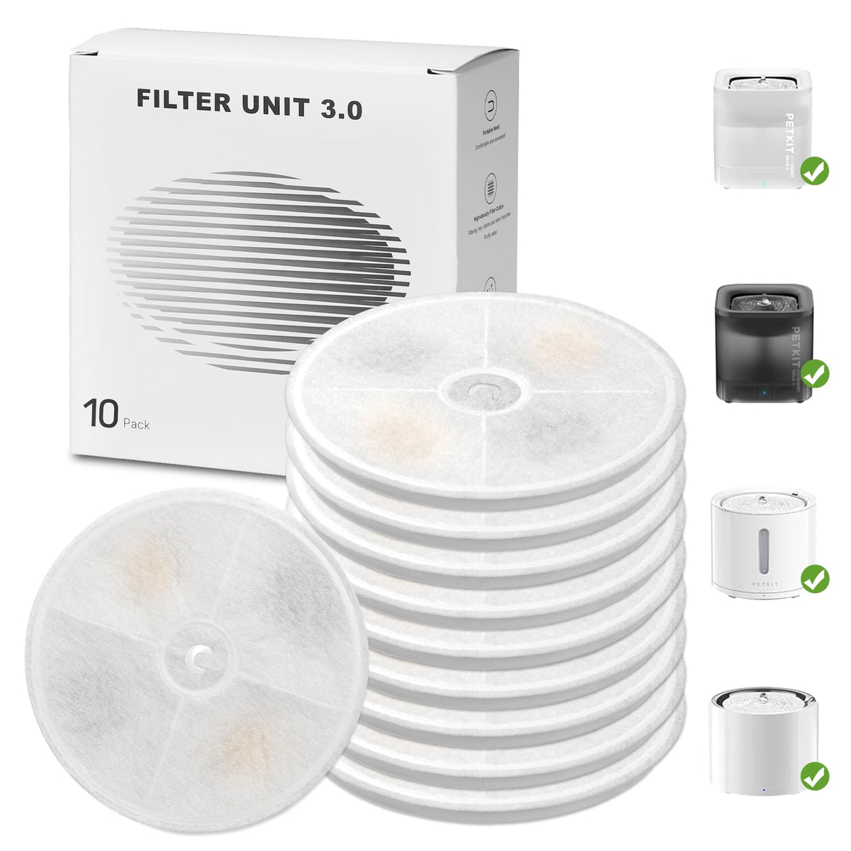 Carcent upgraded filter units 3.0 – 10-pack for pet fountains improves water taste