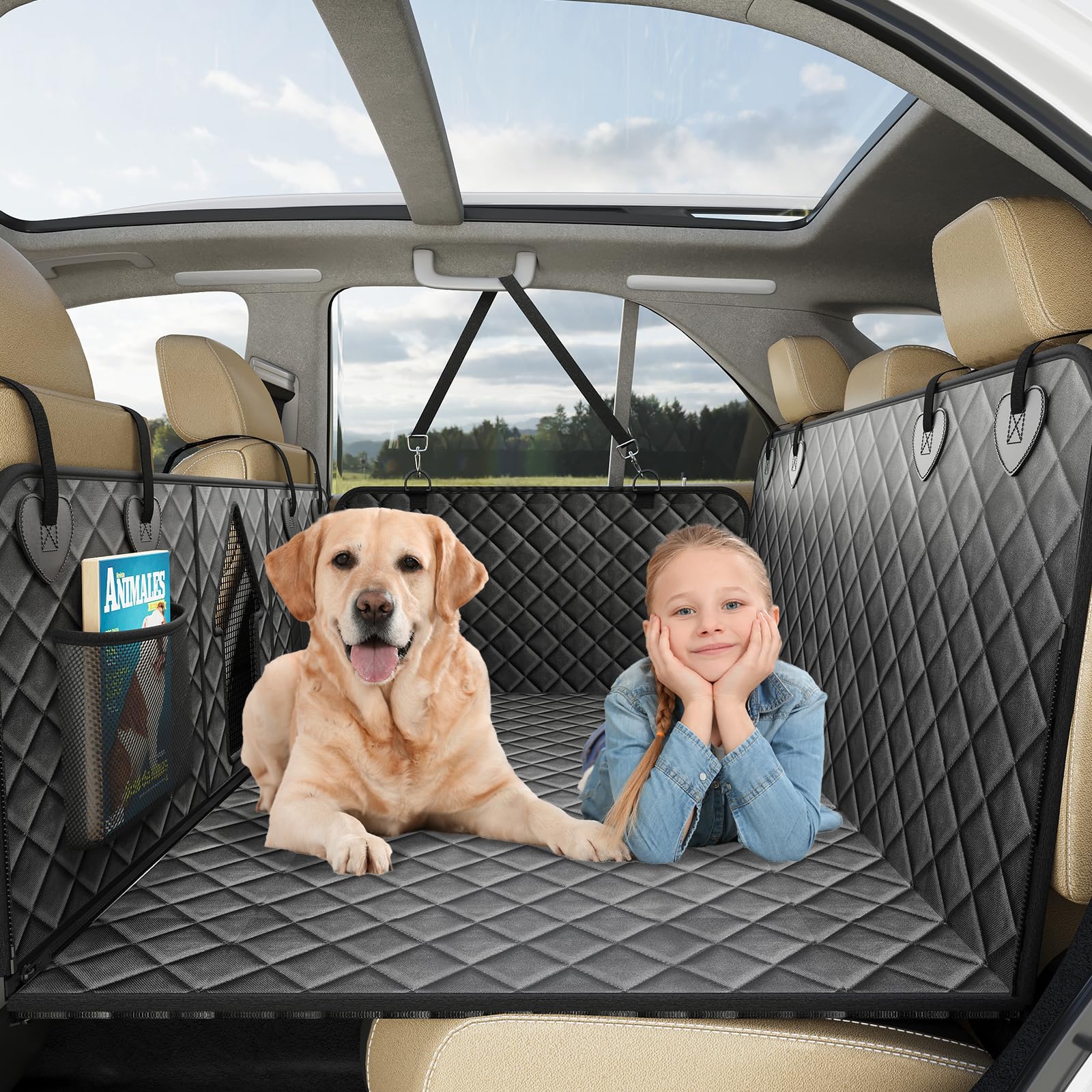 CarChic back seat extender with hard bottom keeps dogs secure and comfortable.