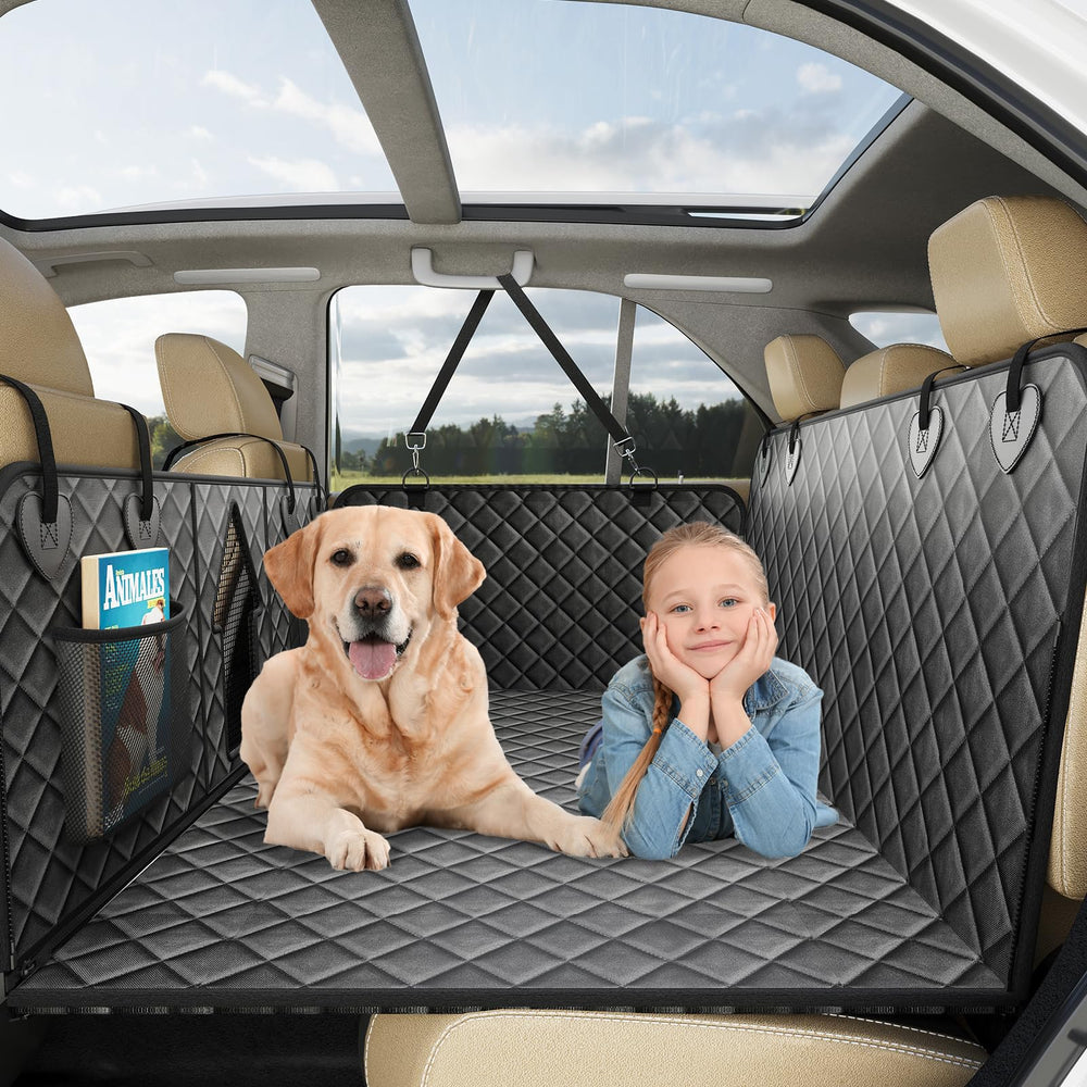CarChic back seat extender with hard bottom keeps dogs secure and comfortable.