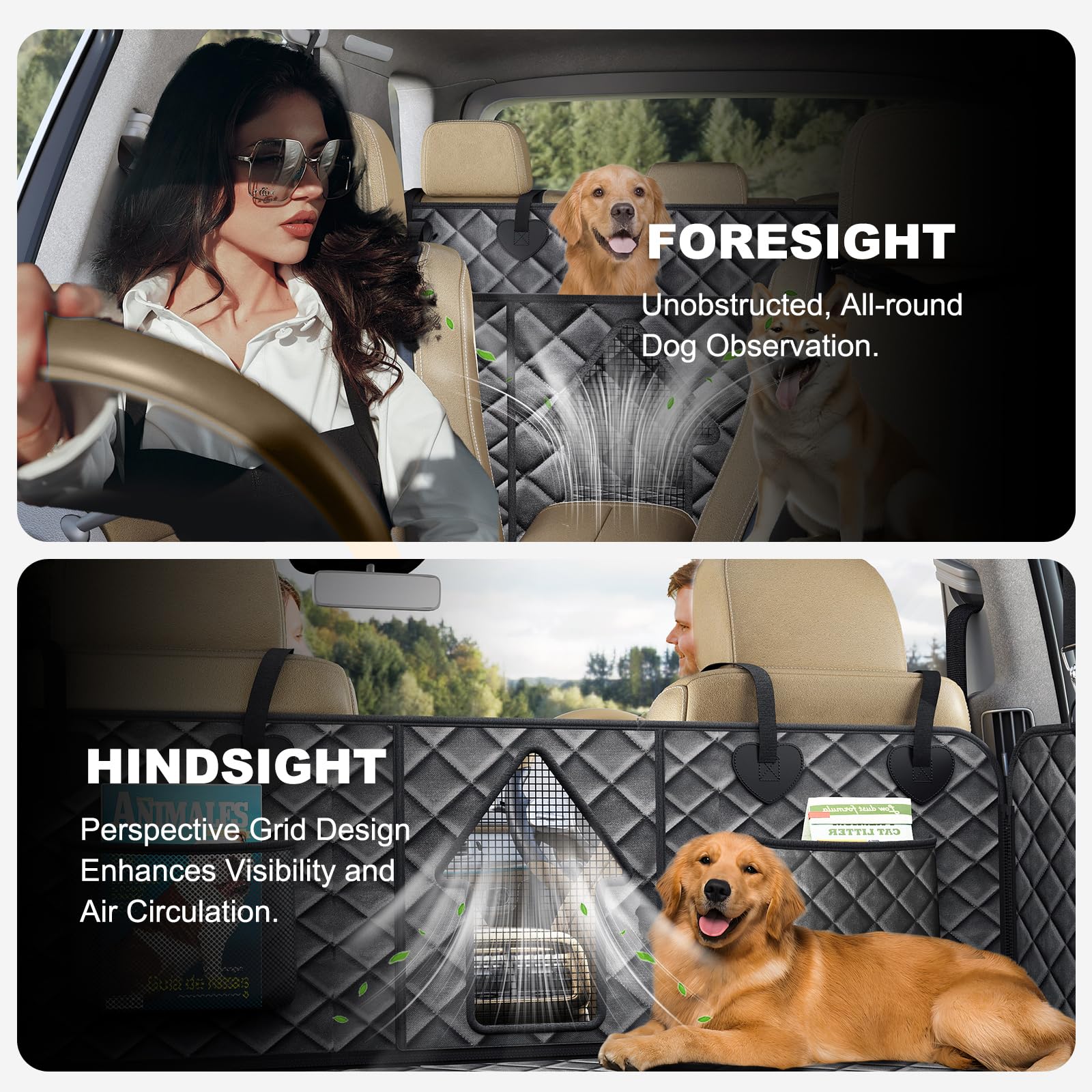CarChic breathable mesh window improves airflow and reduces dog anxiety.