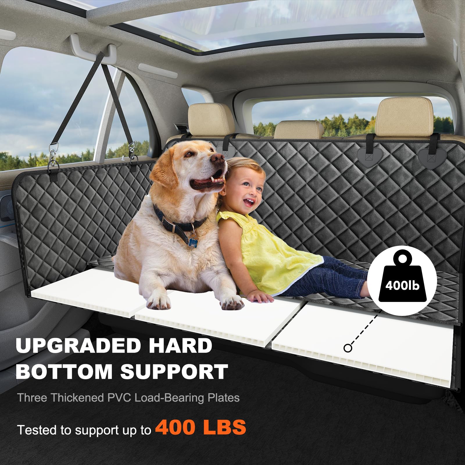 CarChic waterproof non-slip seven-layer cover protects seats and pets.