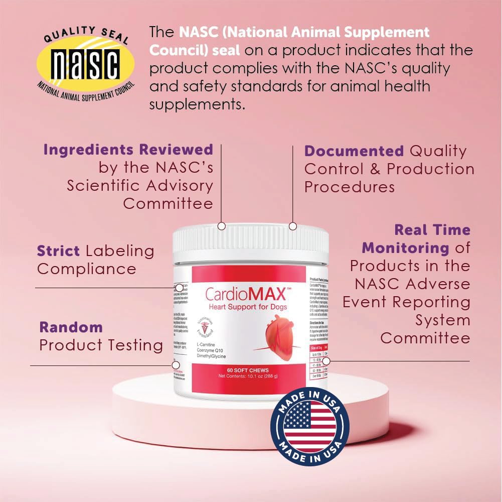 CardioMAX NASC quality seal on bottle signals trusted pet wellness standards.
