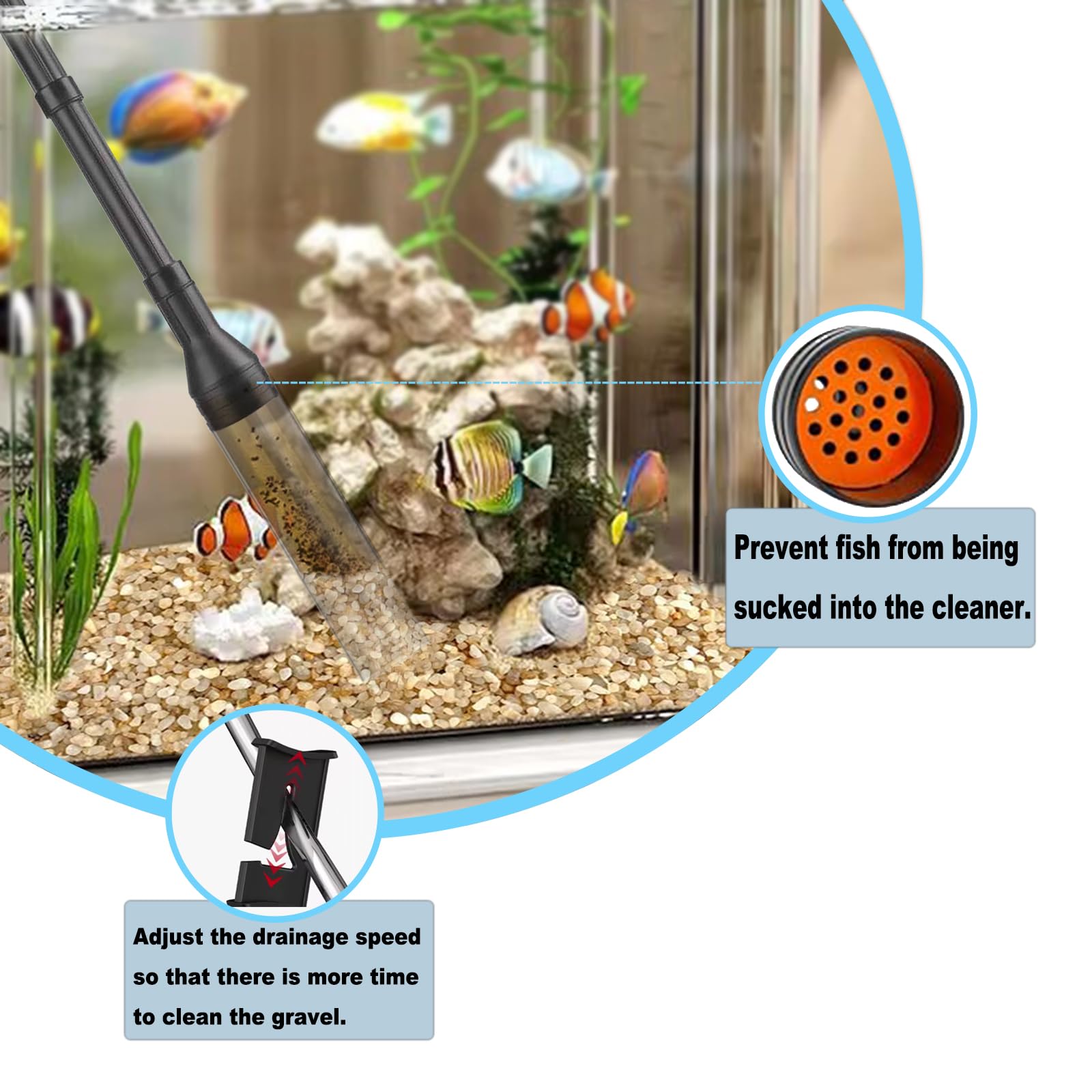 Carefree Fish algae scraper included for cleaner tank glass.