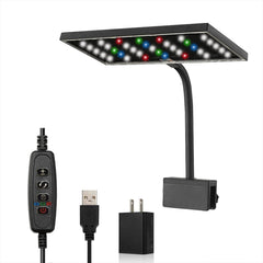 Carefree Fish LED light clip close-up with USB port for easy tank power access.