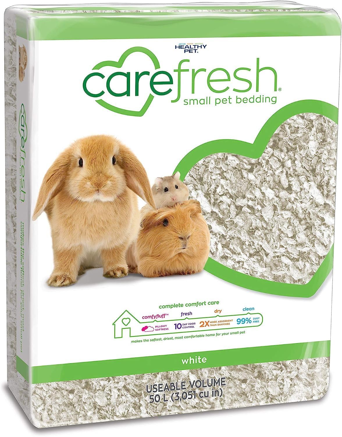 Carefresh 99% dust-free white bedding keeps small pet cages cleaner and healthier.