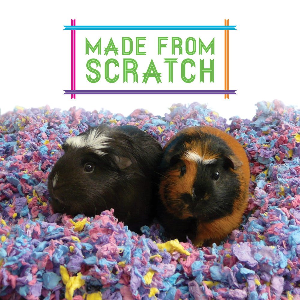 Carefresh confetti bedding is biodegradable and compostable for eco-friendly cleanup.