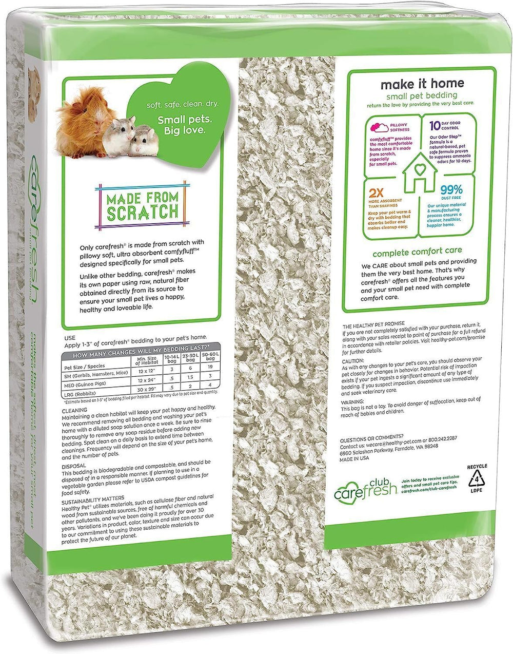 Carefresh pillowy-soft natural paper bedding cushions tiny paws and supports cozy burrows.