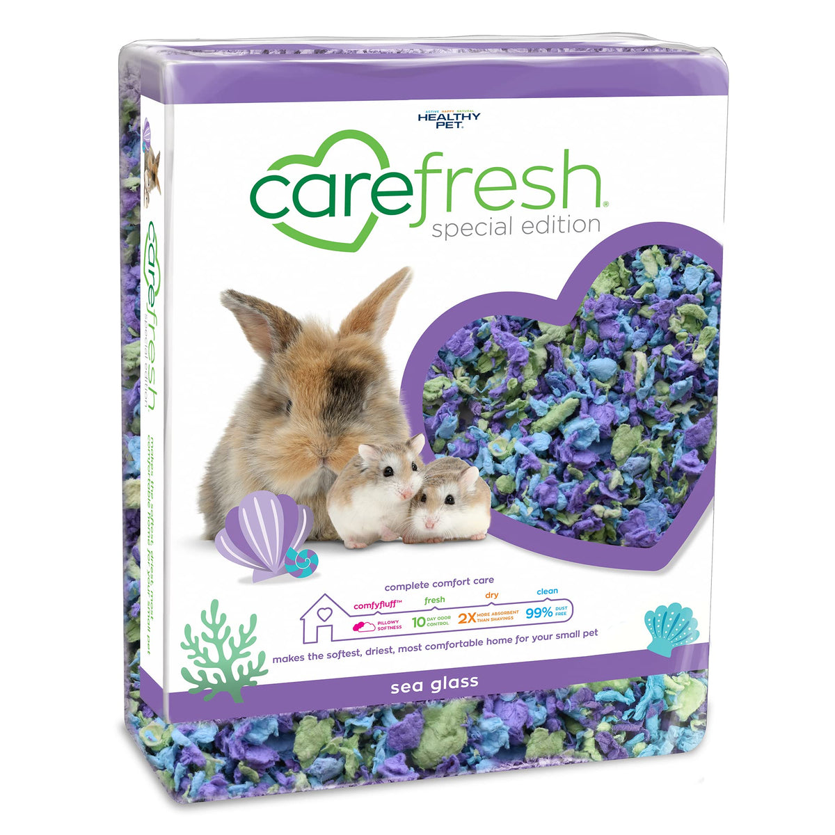 Carefresh Sea Glass bedding provides a soft burrow for small pets with cozy texture.