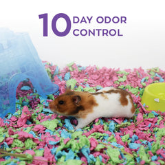 Carefresh Tutti Frutti bedding in a small pet habitat demonstrates odor-control benefits