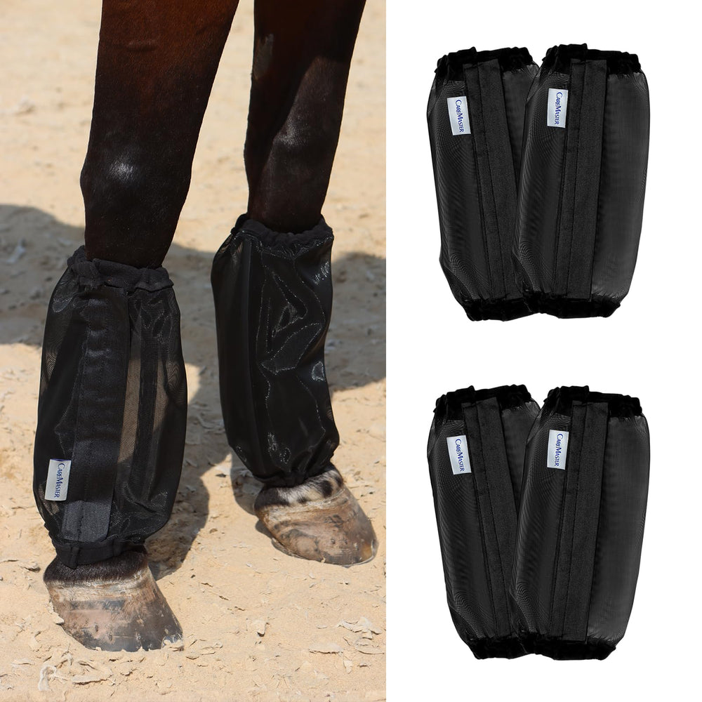 CareMaster universal-size horse leggings, side view, breathable mesh boosts airflow around legs.