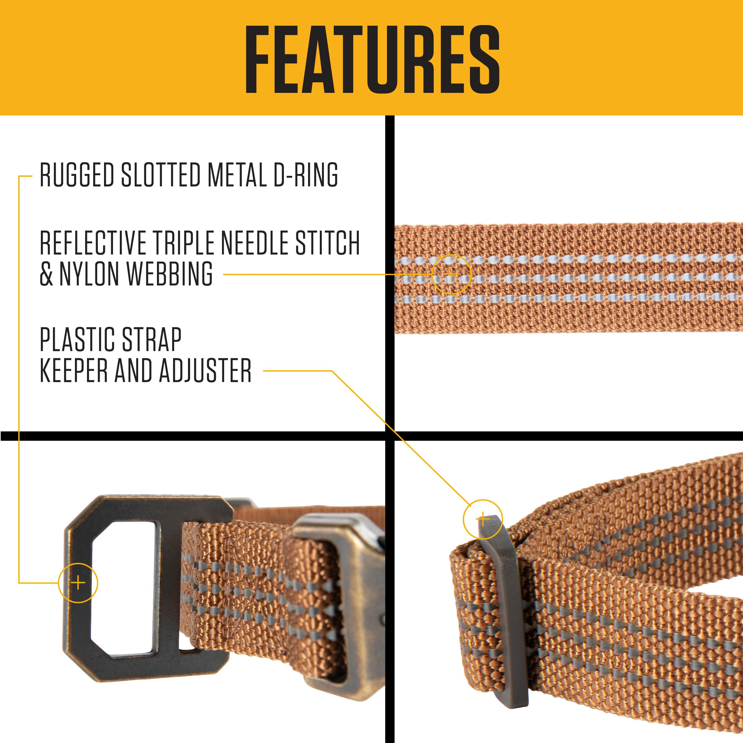 Carhartt collar shows reflective stitching for night visibility.