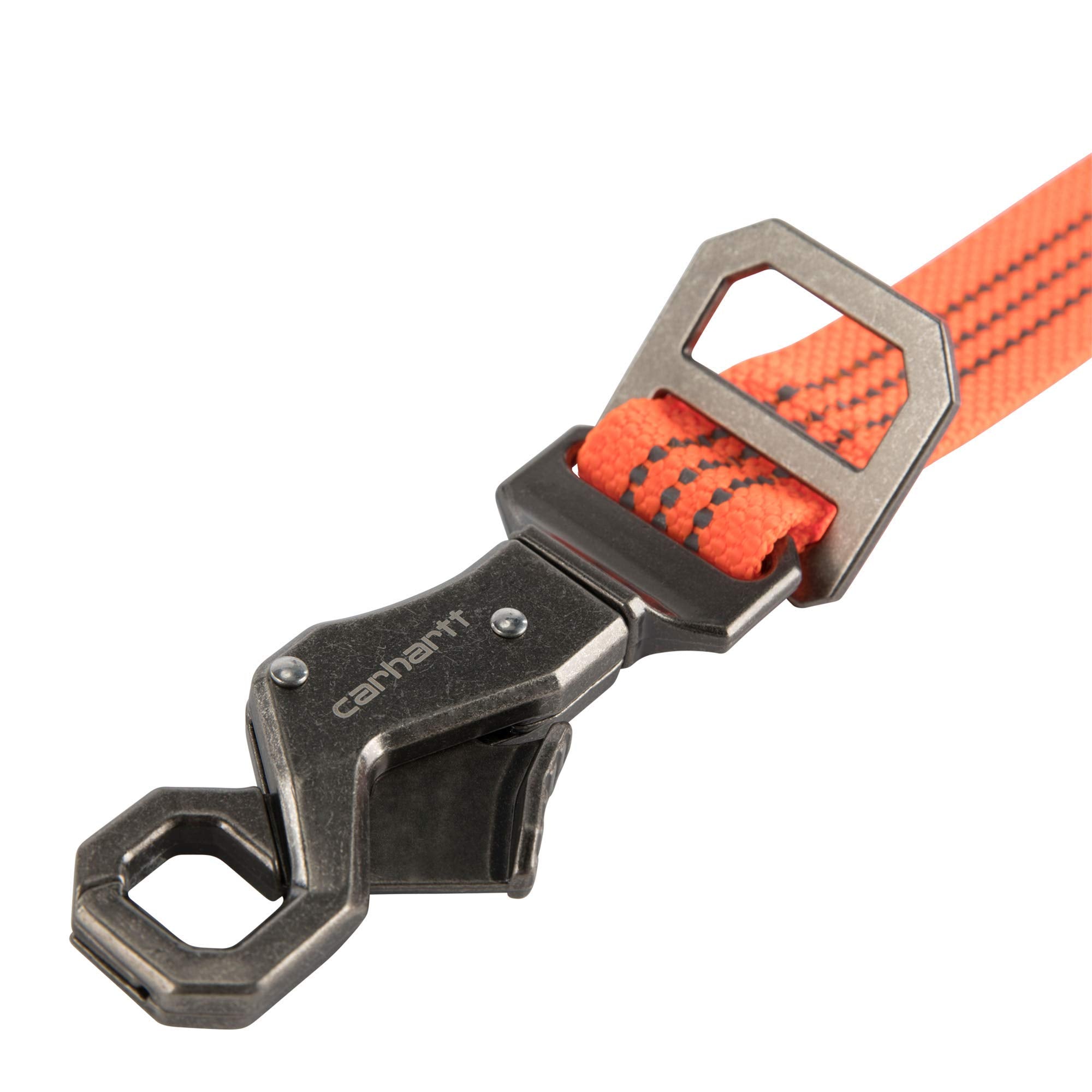 Carhartt leash with reflective stitching improves visibility in low light.