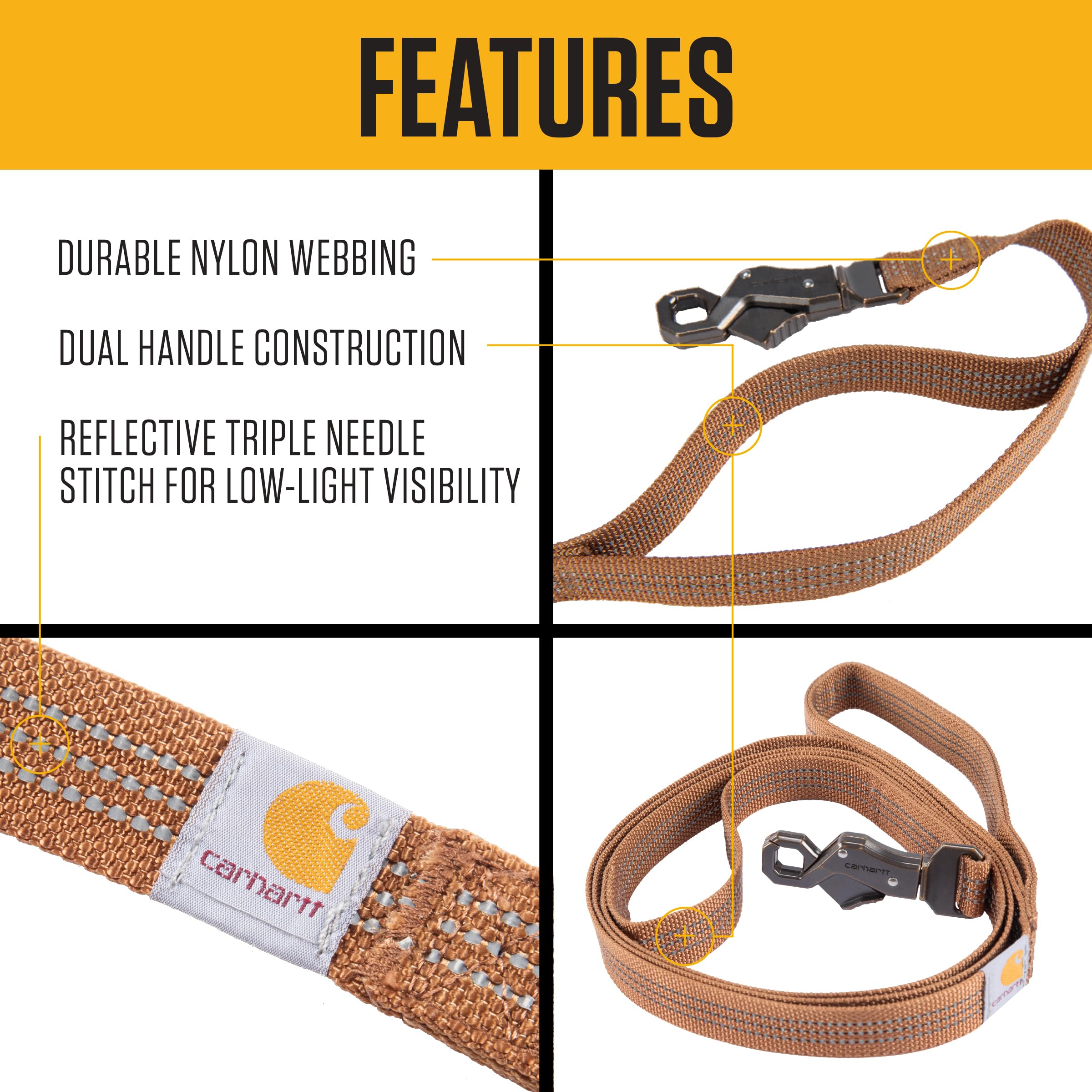Carhartt Dual Handle Leash showing the traffic handle for close control in tight spaces