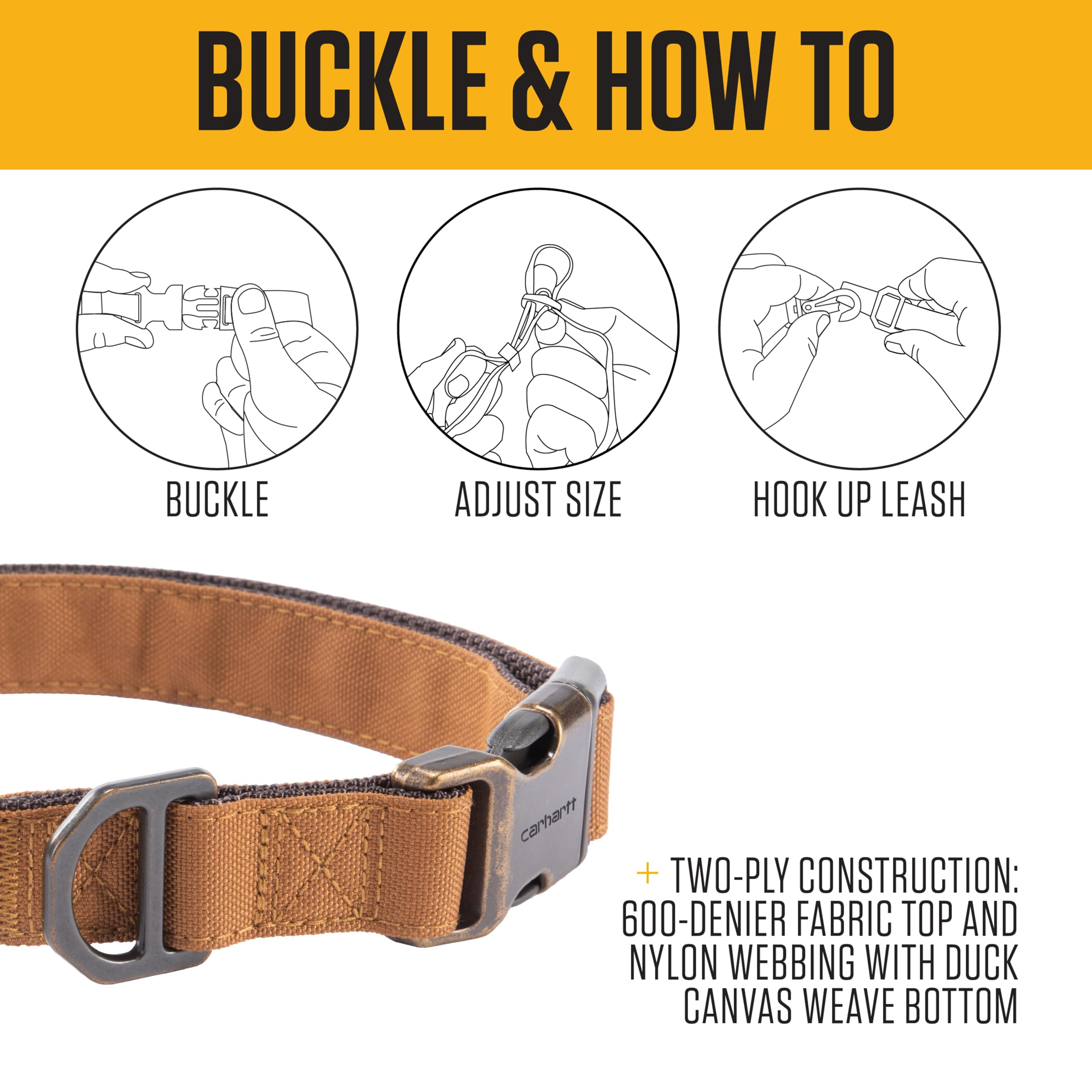 Close-up of metal D-ring and buckle on Carhartt Field Dog Collar.