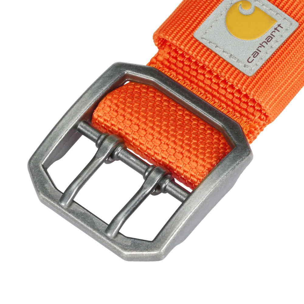Carhartt pet collar buckle detail shows double-prong security for strong pullers.