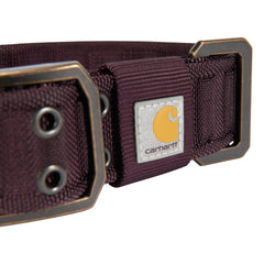 Carhartt pet collar double-buckle closeup highlights secure fit and adjustability