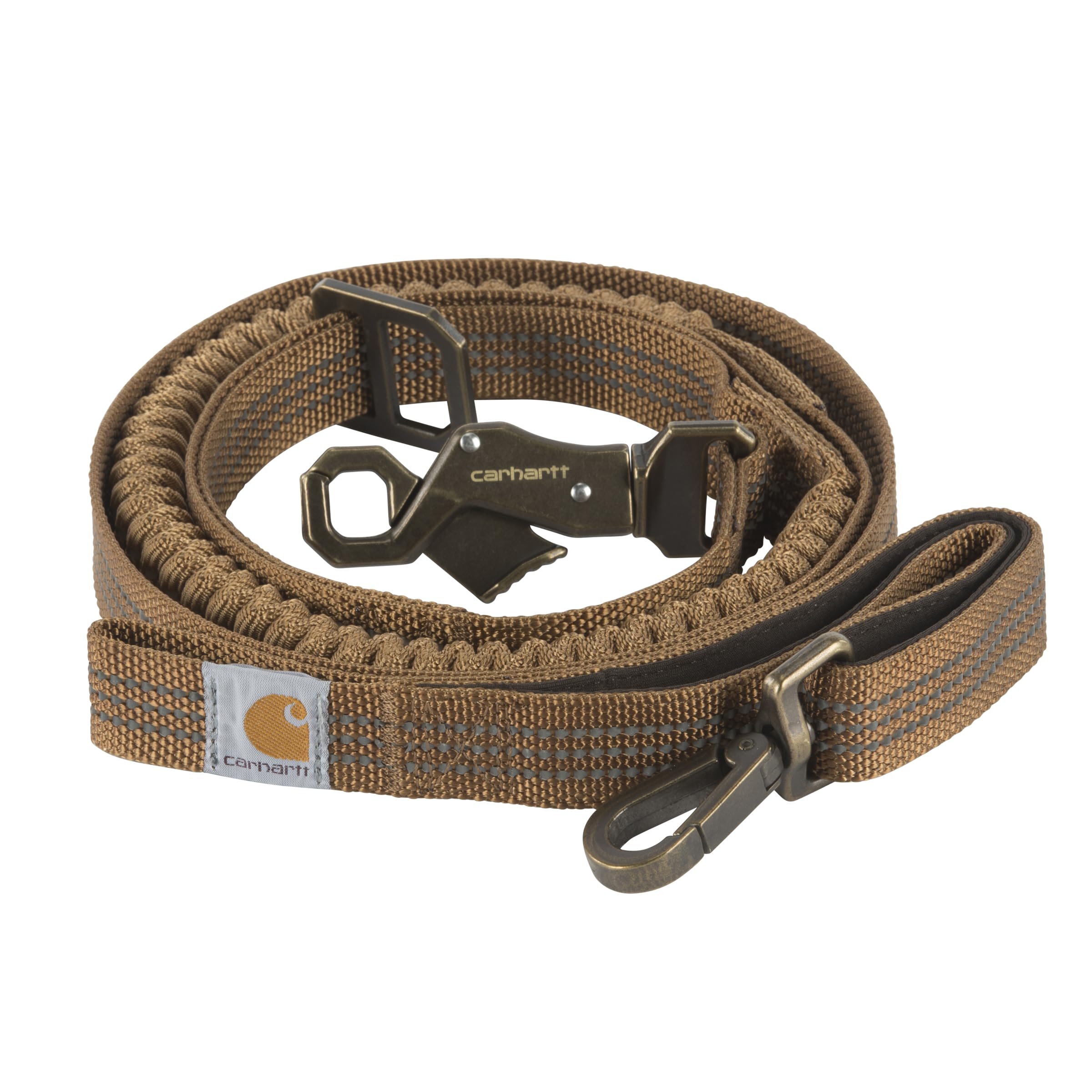 Carhartt shock-absorbing control leash in use, easing jolts during training sessions.