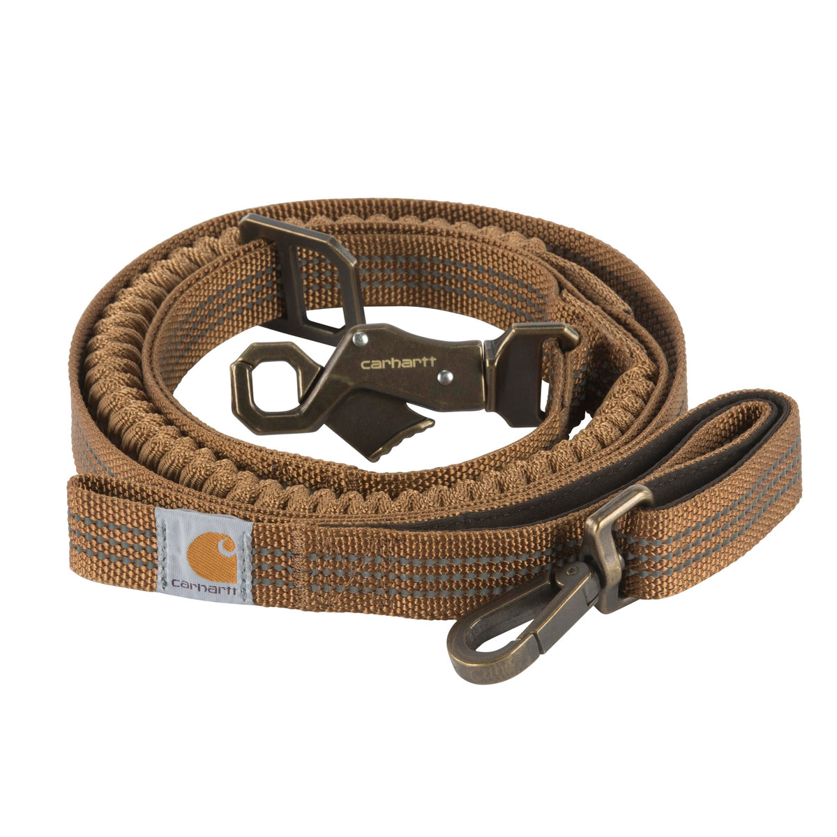 Carhartt shock-absorbing control leash in use, easing jolts during training sessions.