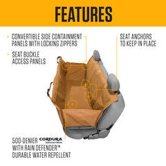 Carhartt universal fitted nylon duck pet hammock with front barrier keeps dog safely in rear.