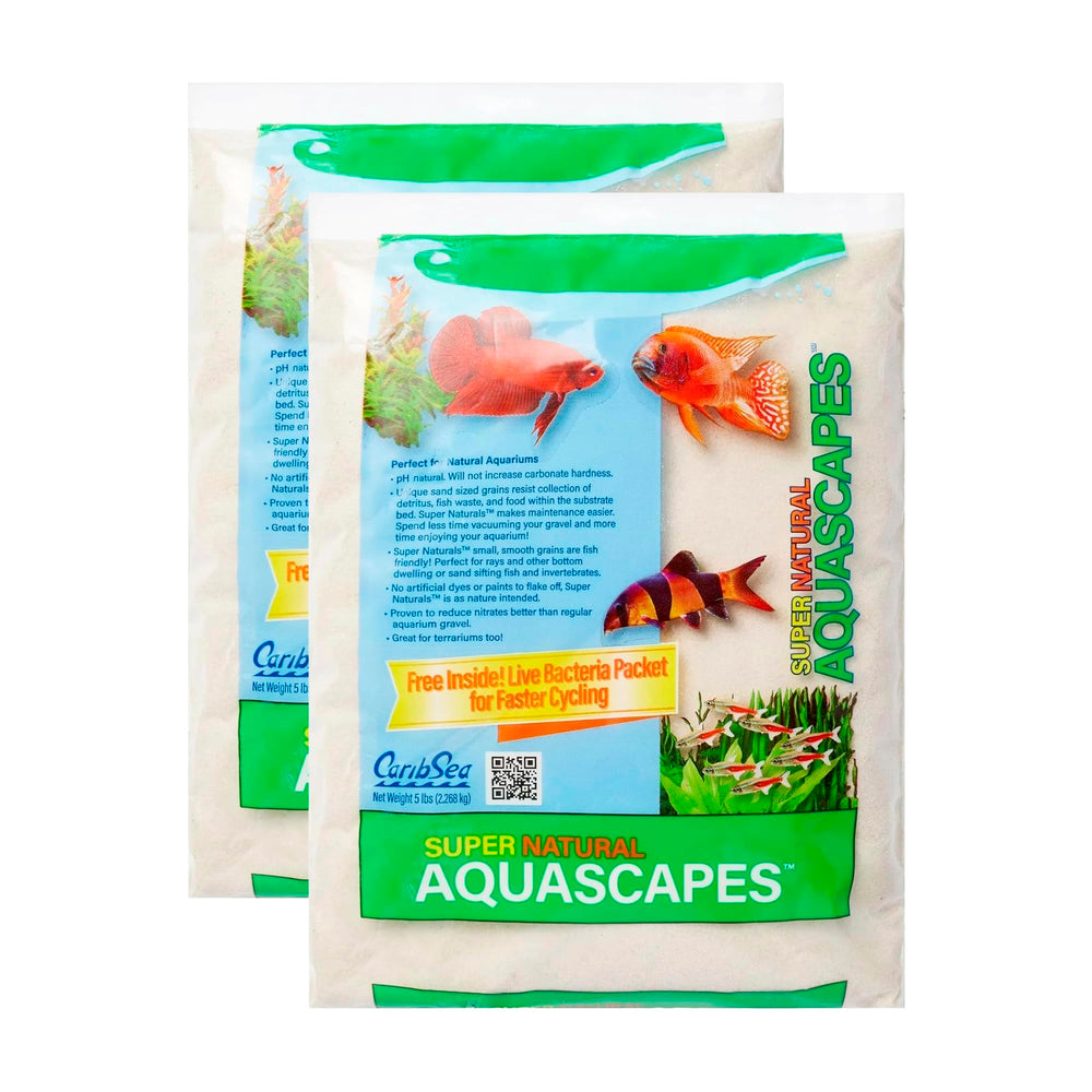 Carib Sea Moonlight Sand pack two 5 lb bags creates eye-catching contrast in freshwater tanks.