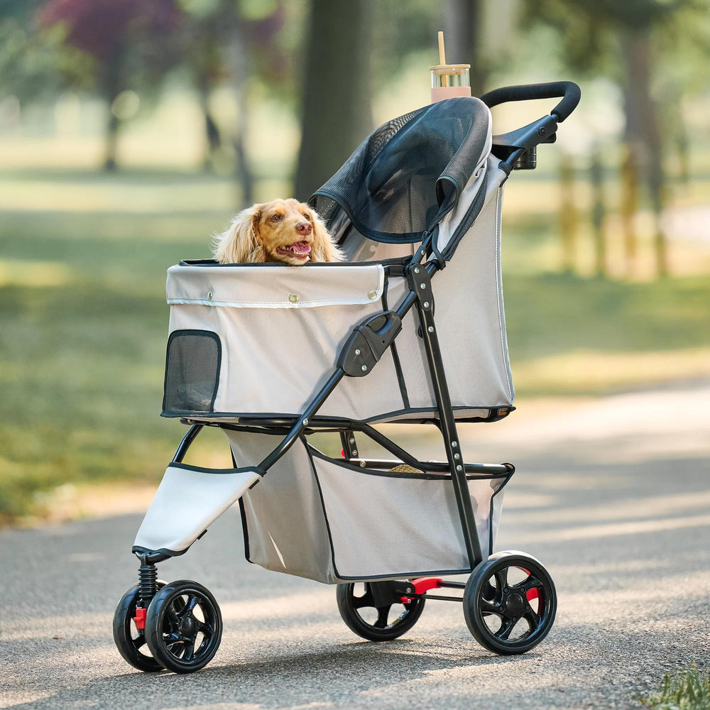 Carlson Pet Stroller featuring 360-degree front wheel swivel for easy maneuverability.