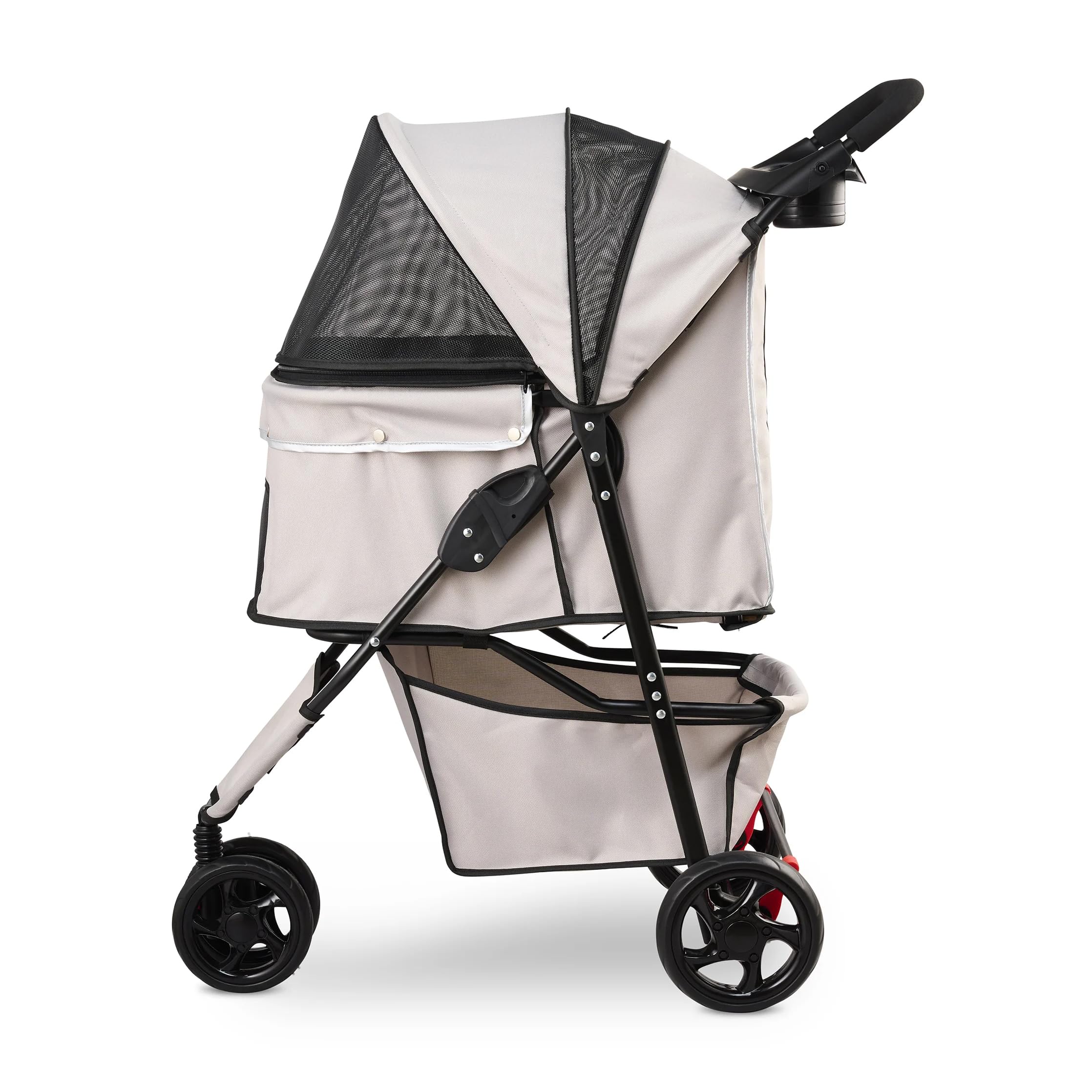Carlson Pet Stroller safe canopy with clip-in leash for containment during walks.