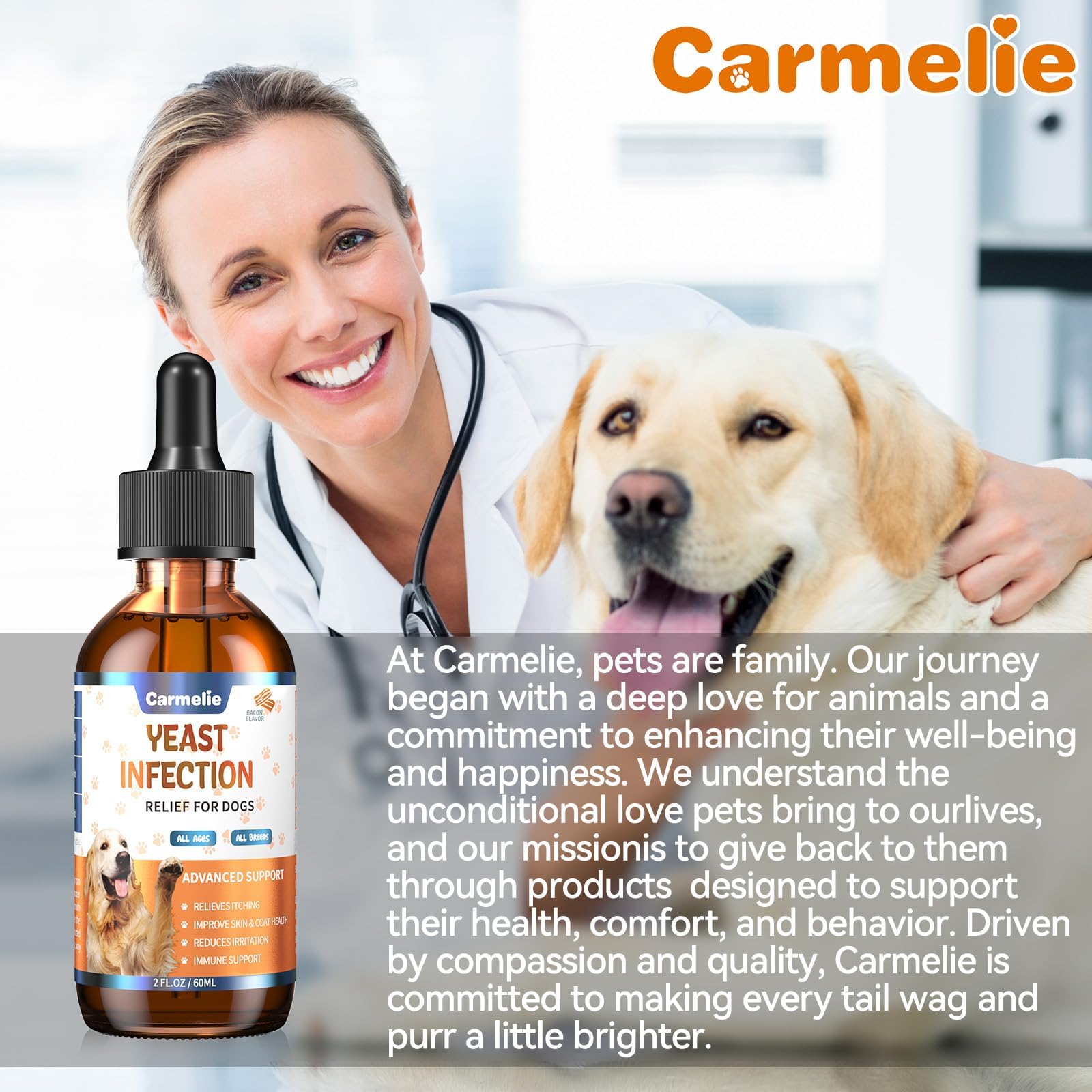 Carmelie bacon-flavor liquid bottle appealing to dogs