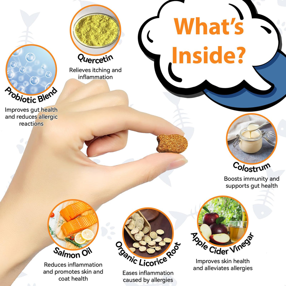 Carmelie Cat Allergy Chews chicken flavor highlights tasty appeal to encourage consistent use.