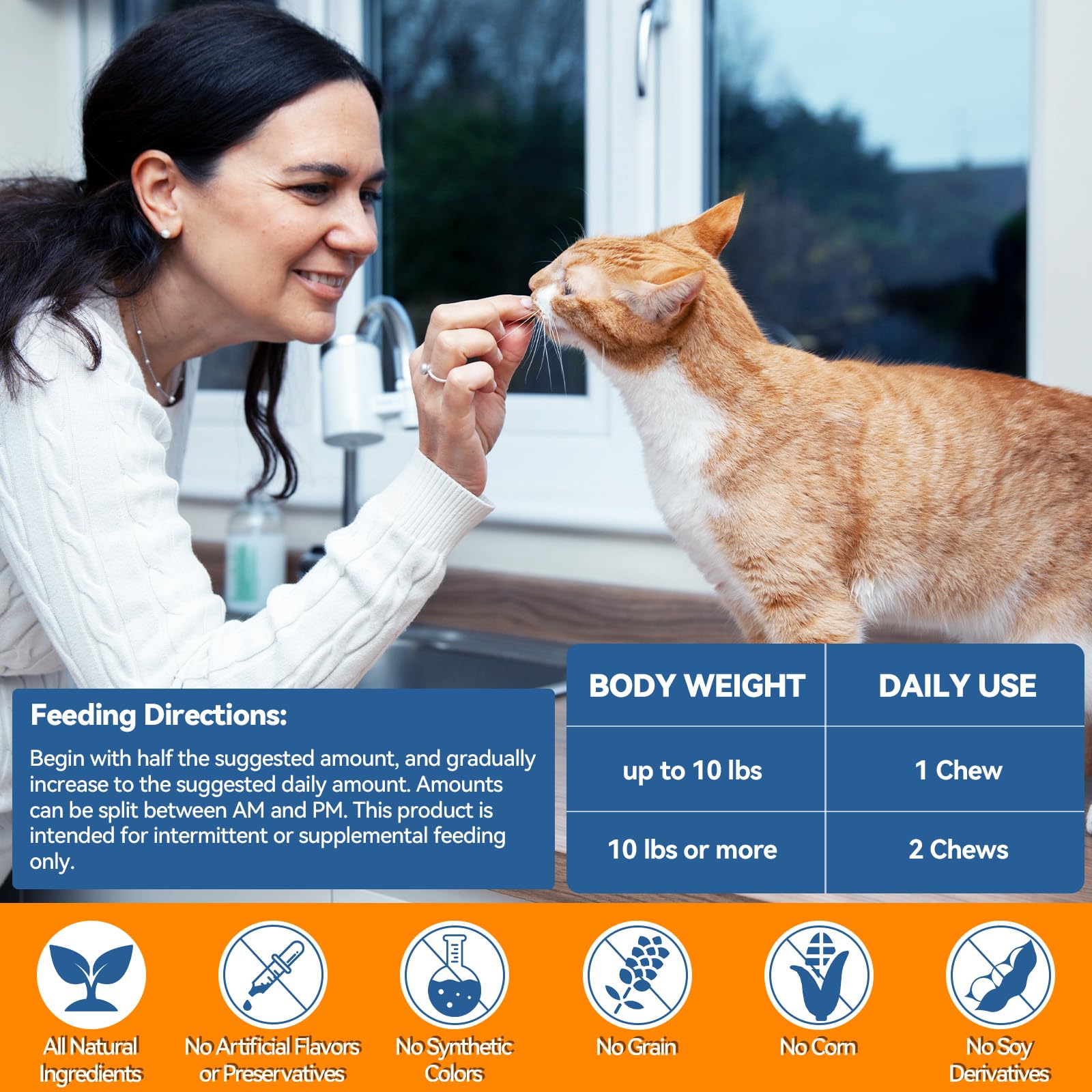 Carmelie Cat Allergy Chews packaging highlights value with 200 chews.
