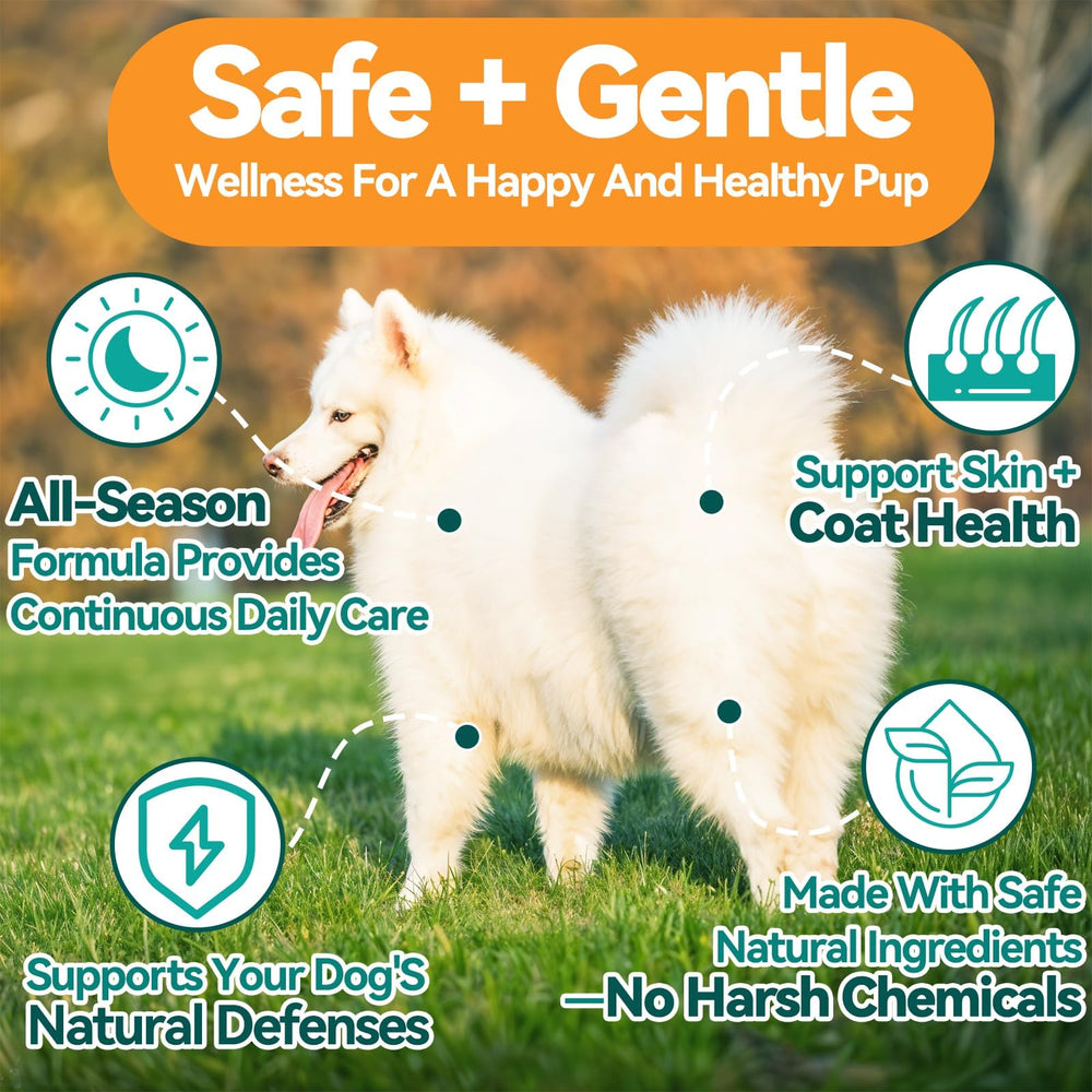 Carmelie bottle emphasizes healthy skin and shiny coat benefits.