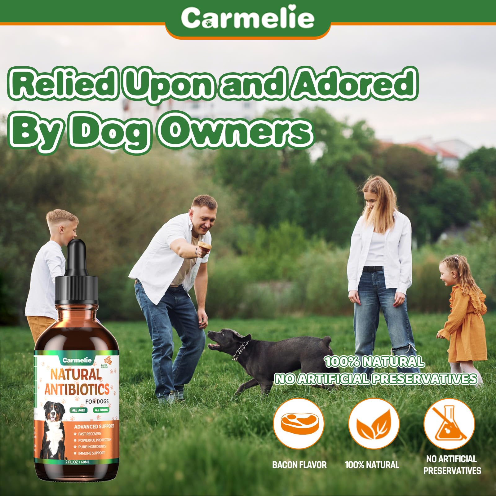 Carmelie dog skin health drops support seasonal comfort as part of care.