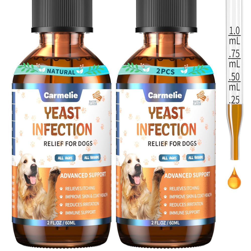 Carmelie dog yeast-relief liquid front view for easy daily use.