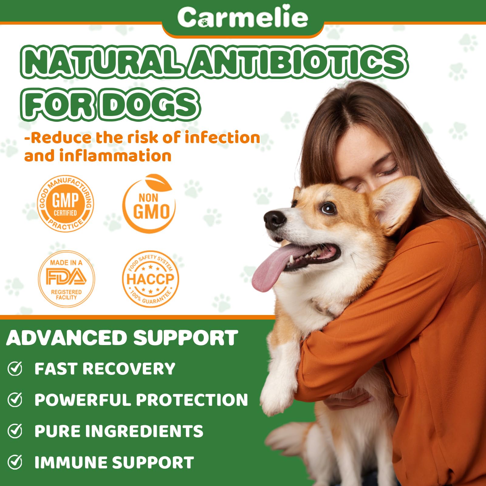 Carmelie drops being added to dog meals for convenient use.
