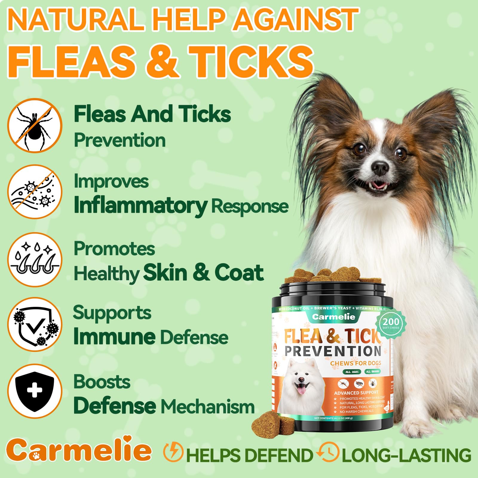 Carmelie duck-flavor chews close-up highlighting tasty, dog-friendly formula.
